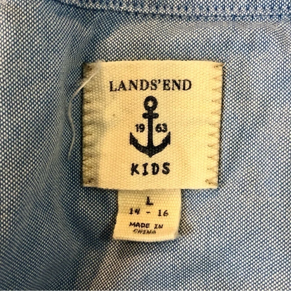 Lands' End Kids light blue chambray button-down shirt L